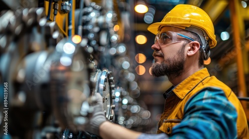 Factory Worker Monitoring Industrial Equipment