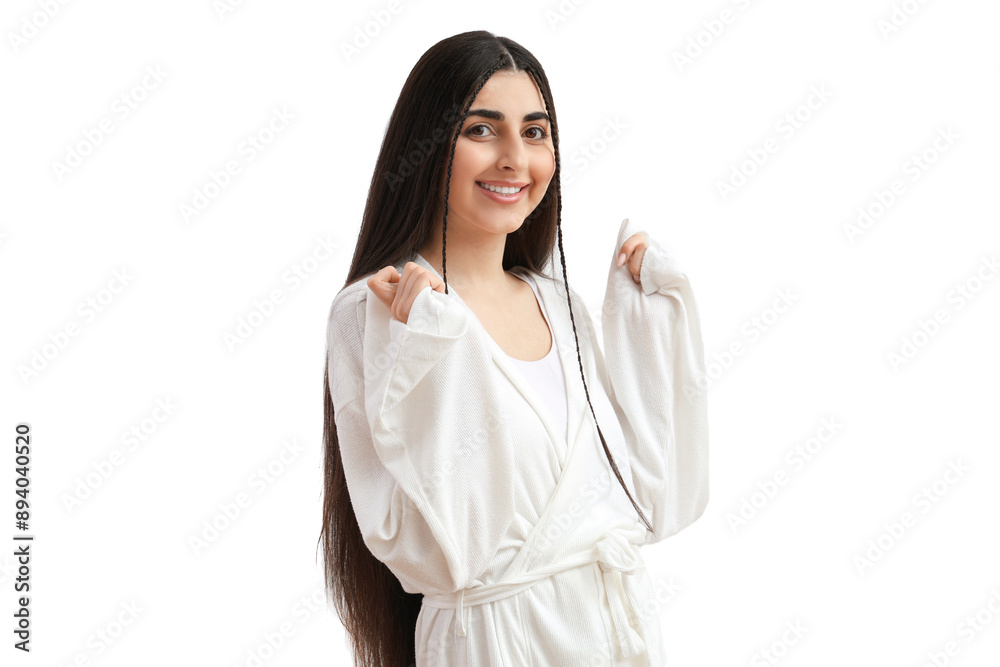 Beautiful young happy woman with healthy long hair on white background Beautiful young happy woman with healthy long hair on white background