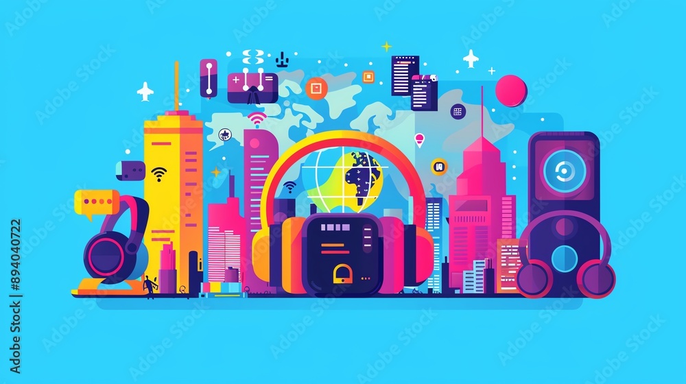 Global technology, gadgets around the world, flat design illustration Global technology, gadgets around the world, flat design illustration
