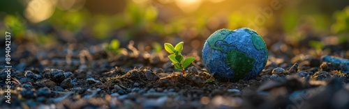 Protecting Our Planet: Heart-Shaped Globe with Environmental Text and Plants in Nature