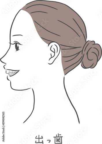 歯が出た横顔の女性のイラスト