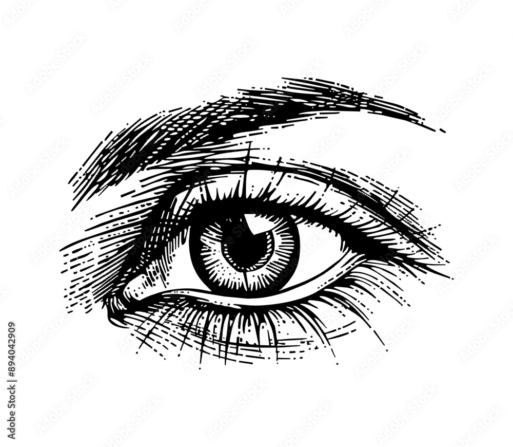 Obraz premium woman beautiful eye engraving black and white outline