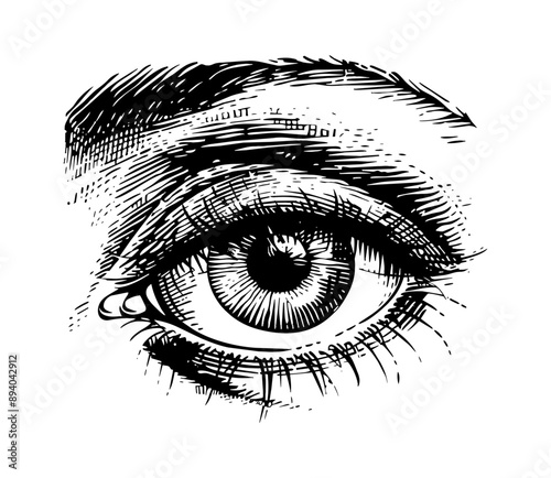 woman beautiful eye engraving black and white outline