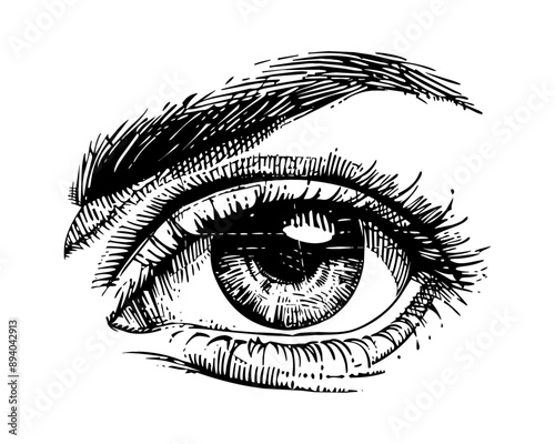 woman beautiful eye engraving black and white outline