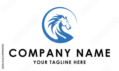 Blue Color Circle Strong Horse Head Logo Design