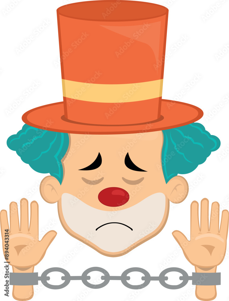 vector illustration face character clown cartoon slave or prisoner handcuffed with chains vector illustration face character clown cartoon slave or prisoner handcuffed with chains