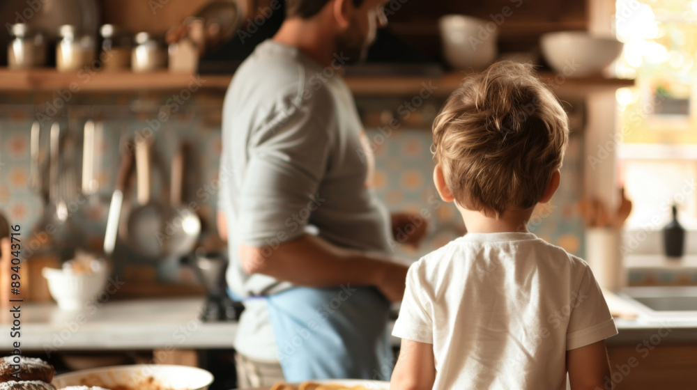 A Bird's-Eye View of Batter Bliss: A Son Watches Dad Make Pancakes A Bird's-Eye View of Batter Bliss: A Son Watches Dad Make Pancakes
