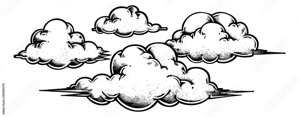 cloud engraving black and white outline