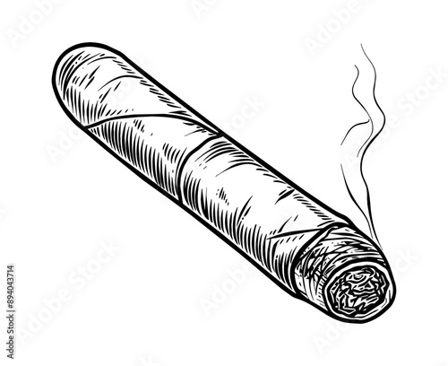 cigar engraving black and white outline