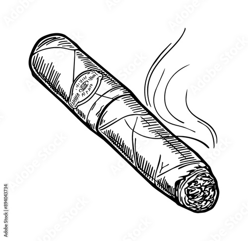 cigar engraving black and white outline