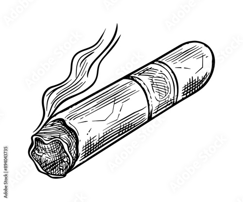 cigar engraving black and white outline