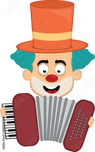 vector illustration face character clown cartoon, playing musical instrument accordion