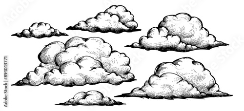 cloud engraving black and white outline