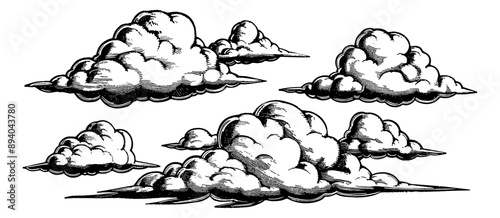 cloud engraving black and white outline