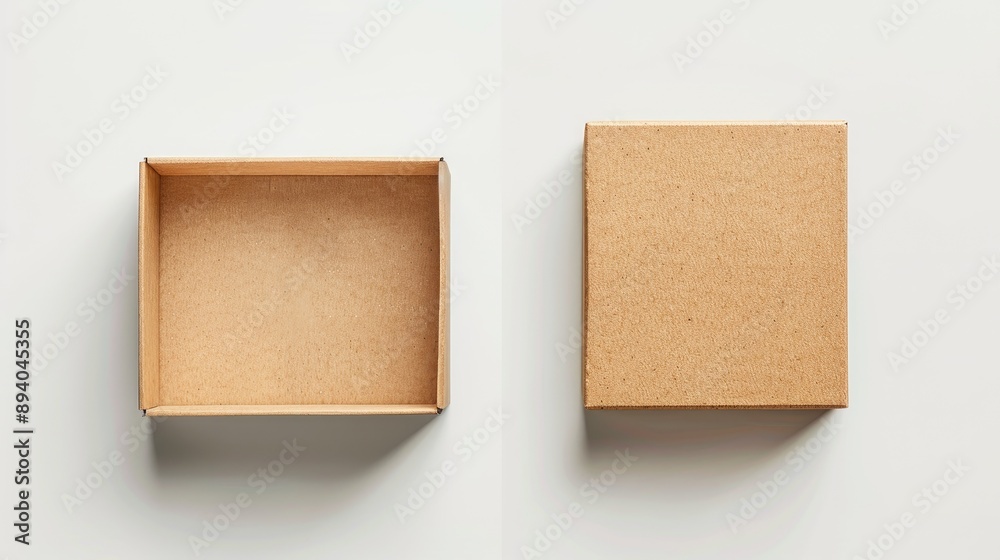Fototapeta premium Mockup of brown craft paper or carton box on white background top view with clipping path high resolution image