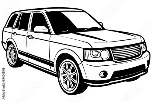 Range Rover Car Vector Illustration White Background, Cartoon, Clipart, Line Art Design, Range Rover car vector illustration with a white background in cartoon, clipart, and line art style.