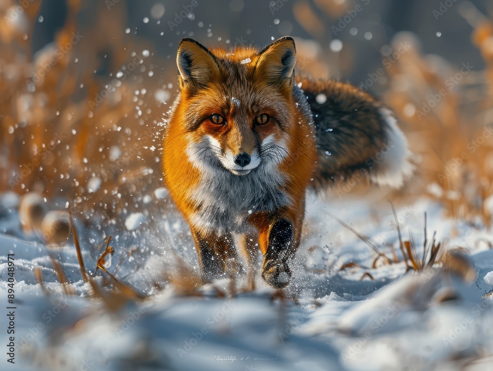 Survival Instincts - Red Fox Hunting in Snowy Wilderness with Intense Focus on Prey in National Geographic Style Survival Instincts - Red Fox Hunting in Snowy Wilderness with Intense Focus on Prey in National Geographic Style
