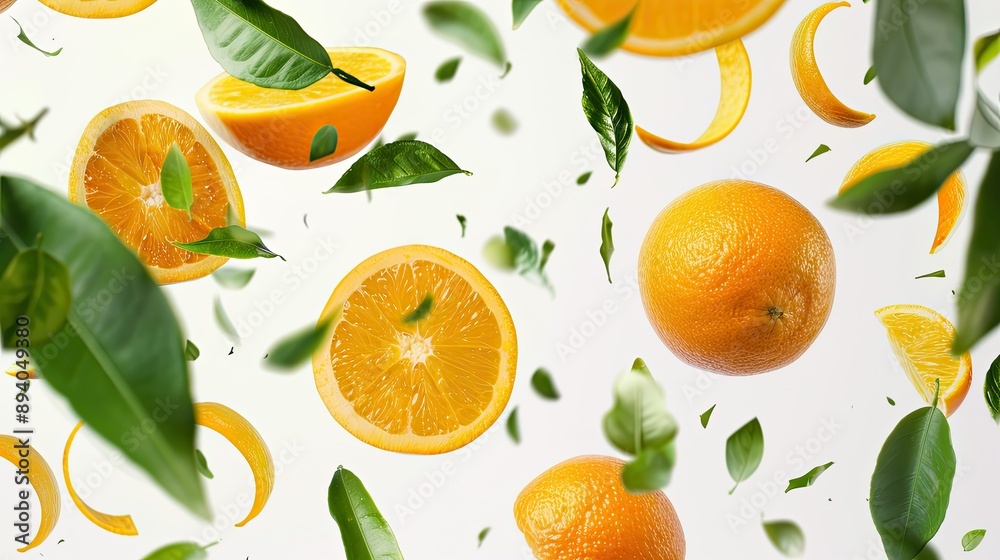 Floating Citrus Fruit and Green Leaves Floating Citrus Fruit and Green Leaves