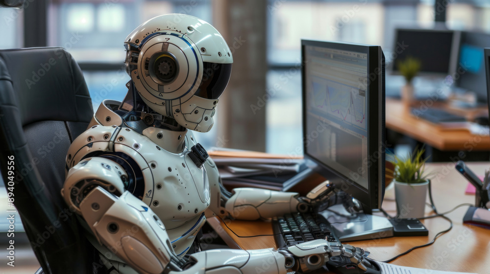The Future of Work Has Arrived: A Robot at the Desk in a Classic Office Setting The Future of Work Has Arrived: A Robot at the Desk in a Classic Office Setting