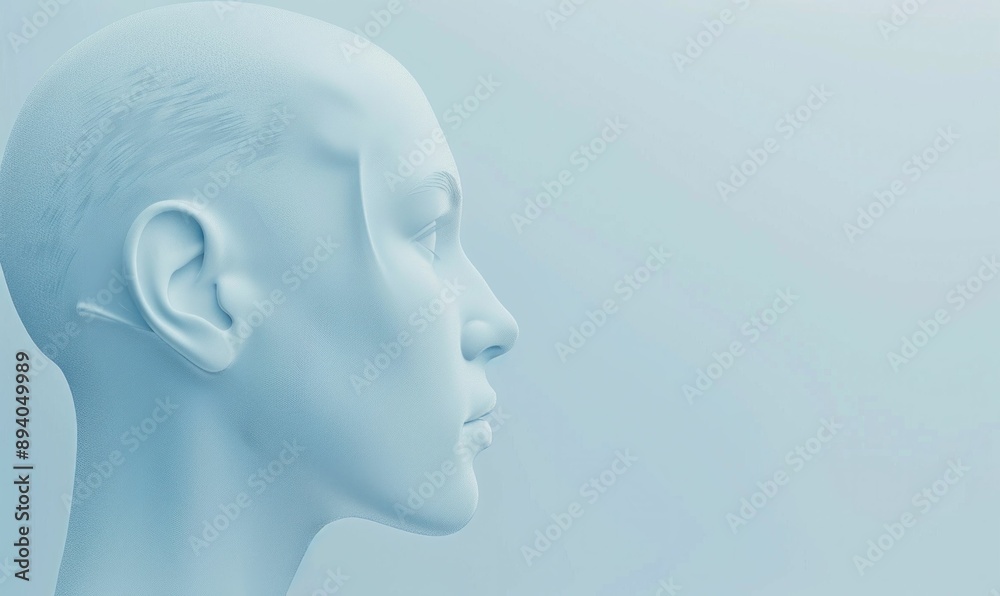 3D Rendering of a Female Head on a Blue Background Depicting Smooth Skin Beauty and Fashion Trends 3D Rendering of a Female Head on a Blue Background Depicting Smooth Skin Beauty and Fashion Trends