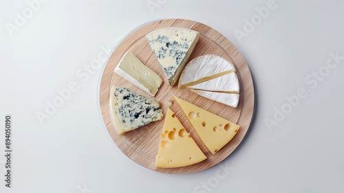 Wallpaper Mural Assorted cheese platter with various types of cheese including blue cheese, brie, and cheddar on a wooden board, close-up view Torontodigital.ca