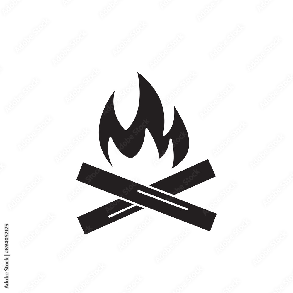 Campfire flame icon. Bonfire wood sign flat black illustration on white background..eps Campfire flame icon. Bonfire wood sign flat black illustration on white background..eps