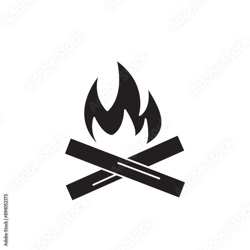Campfire flame icon. Bonfire wood sign flat black illustration on white background..eps