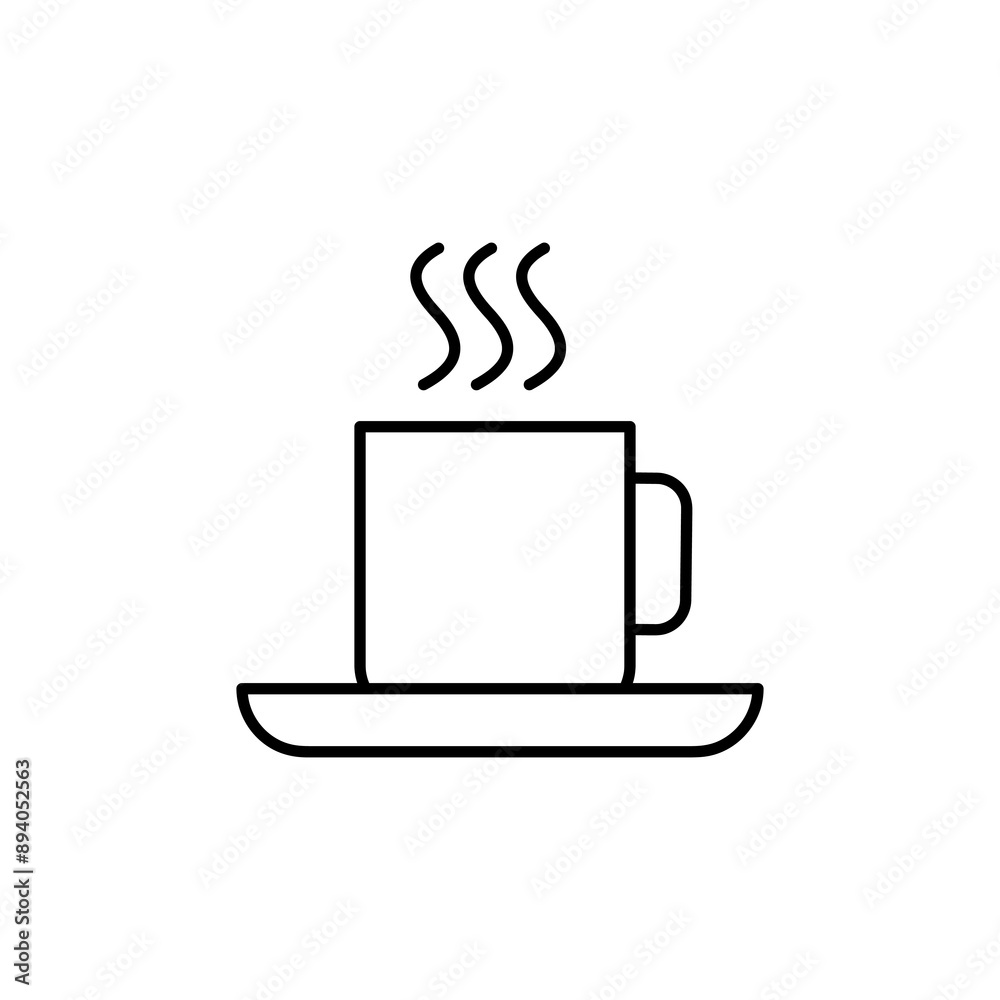 Cup of hot Coffee filled outline icon, simple flat black linear illustration on white background..eps