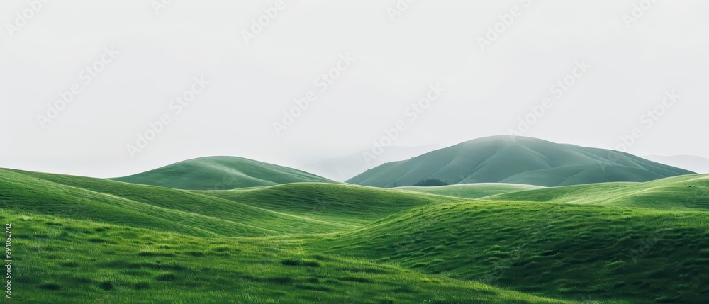 Fototapeta premium Rolling hills covered in green grass, banner, with copy space