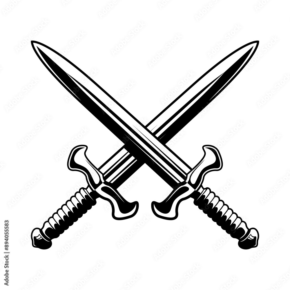 Crossed swords isolated on white background design element for logo label badge sign vector illustration Crossed swords isolated on white background design element for logo label badge sign vector illustration