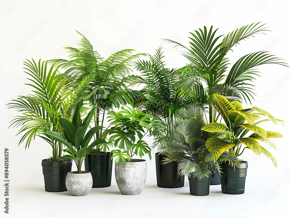 Obraz premium Isolated on white background, potted green houseplants for decor