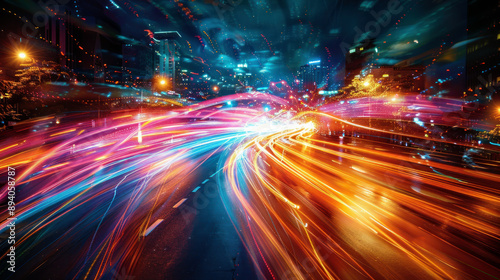 Vibrant City Lights in Motion with Long Exposure Effect