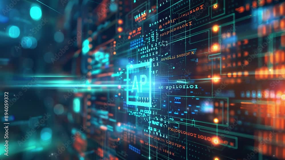 A digital technology background with a focus on the acronym API, which stands for Application Programming Interface, highlighted in the center amidst abstract high-tech elements and binary code. A digital technology background with a focus on the acronym API, which stands for Application Programming Interface, highlighted in the center amidst abstract high-tech elements and binary code.