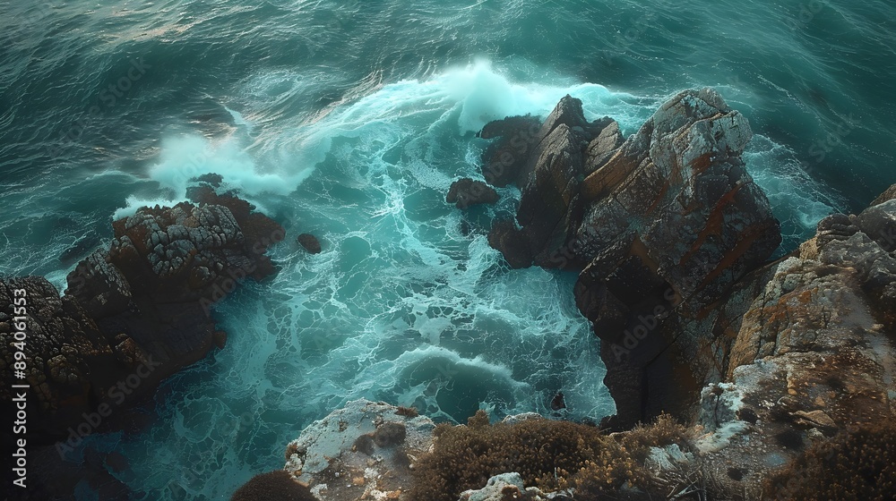 Dramatic Cliffside Coastal Scenery with Crashing Ocean Waves and Rugged Shoreline Dramatic Cliffside Coastal Scenery with Crashing Ocean Waves and Rugged Shoreline