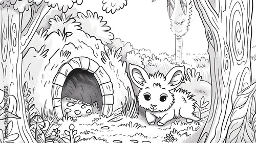 Wallpaper Mural kids coloring book pageAardvark burrow entranceheavy line art, clean line art, simple, only line Torontodigital.ca