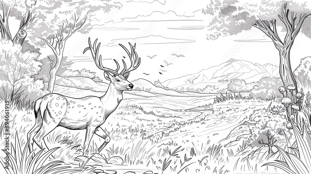 Obraz premium kids coloring book pageBushman tracking wildlifeheavy line art, clean line art, simple, only line