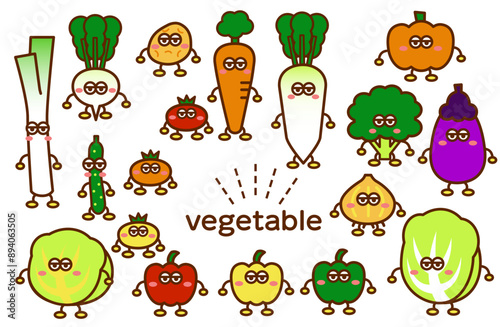 可愛い顔のカラフルな野菜のキャラクター