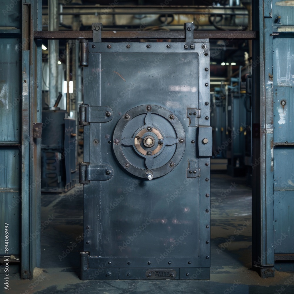 Heavyduty safe door representing protection and security in vaults Heavyduty safe door representing protection and security in vaults