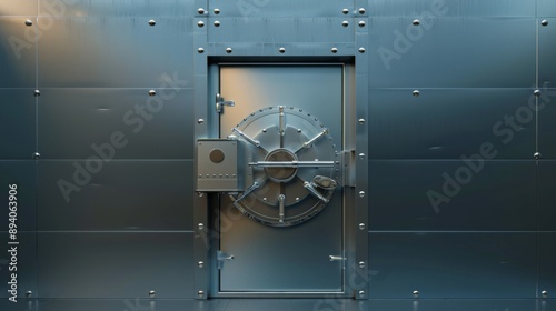 Heavyduty safe door, highlighting protection and security in banking