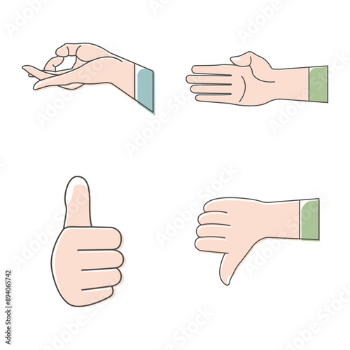 Hand Gesture Symbol Filled Line Style Vector Illustration Set Collection