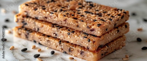 Healthy Black Sesame Bars With Honey On A Pristine White Background, Offering A Wholesome And Tasty Snack