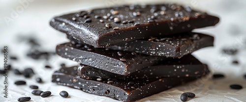 Healthy Black Sesame Bars With Honey On A Pristine White Background, Offering A Wholesome And Tasty Snack photo