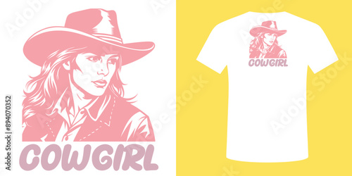 Her hat tipped low, a classic female cowboy from the West ready for adventure