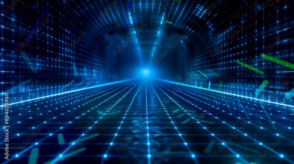 Abstract digital grid background with blue and purple neon lights and geometric patterns. Technology concept Abstract digital grid background with blue and purple neon lights and geometric patterns. Technology concept