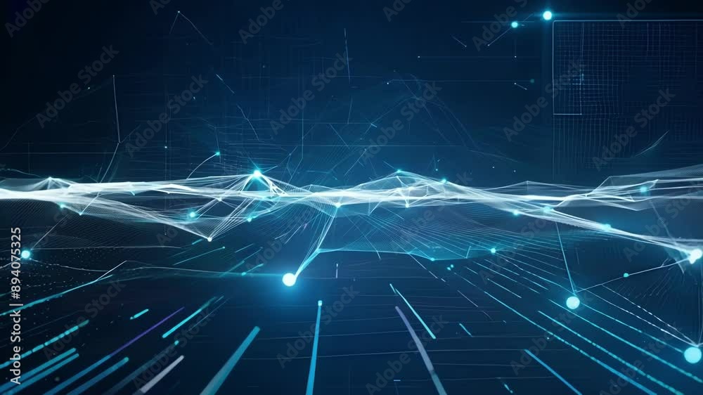 A tingedge design of glowing dots and grid patterns conveying the idea of data and information streams in a virtual space.