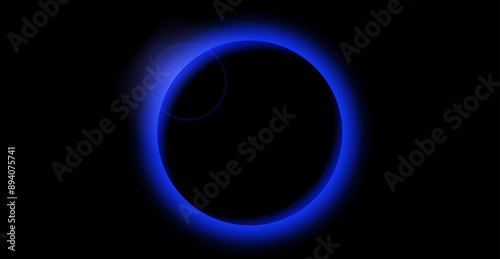 Blue planet eclipse concept. Solar light glare effect. Abstract glowing sun crown in dark space. Earth halo with blazing edge. Vector illustration design for poster, banner, cover, brochure, booklet