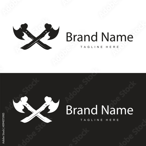 Woodcutter tool axe logo carpentry simple design silhouette illustration template