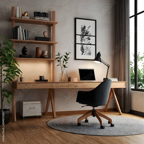 Modern home office in the living room, Convenient, comfortable, nice place to work, Remote work from home, Minimal interior decor design background Generative AI 