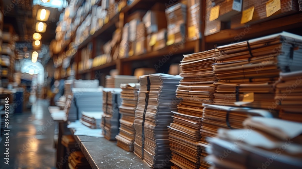 A stack of papers on an office desk, with a blurred background showing shelves and file cabinets. A stack of papers on an office desk, with a blurred background showing shelves and file cabinets.
