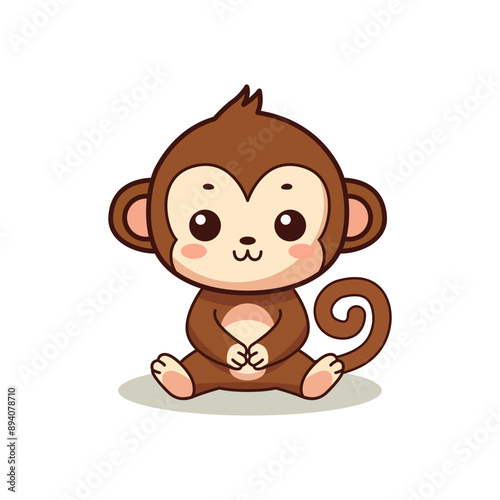 cute monkey sitting pose cartoon character vector illustration template design